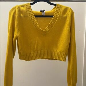 H&M Yellow V-Neck Cropped Sweater